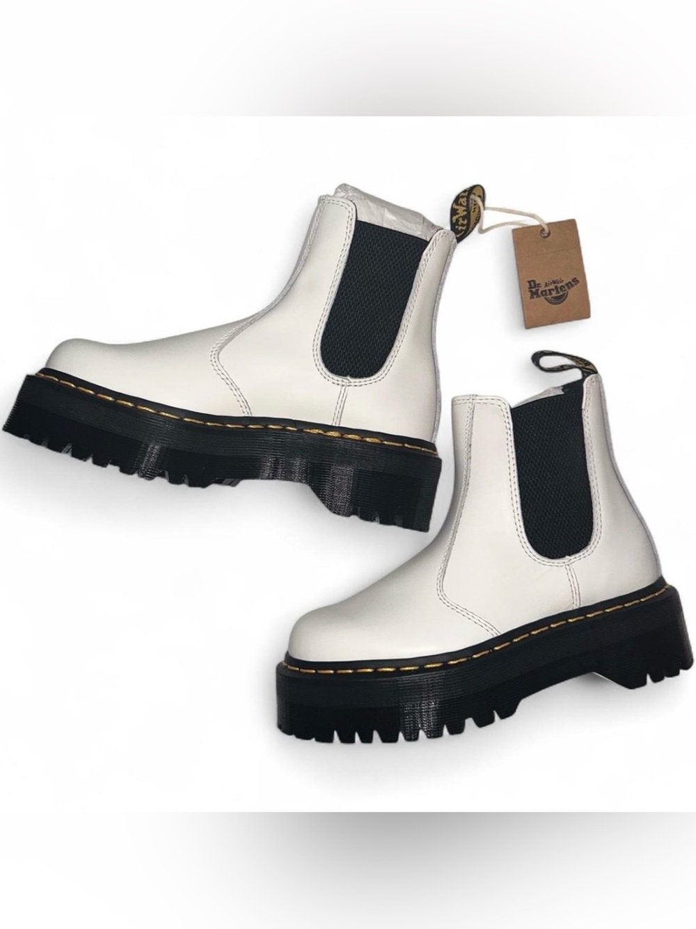 Dr. Martens 2976 Quad Smooth Leather Platform Chelsea Boots - White